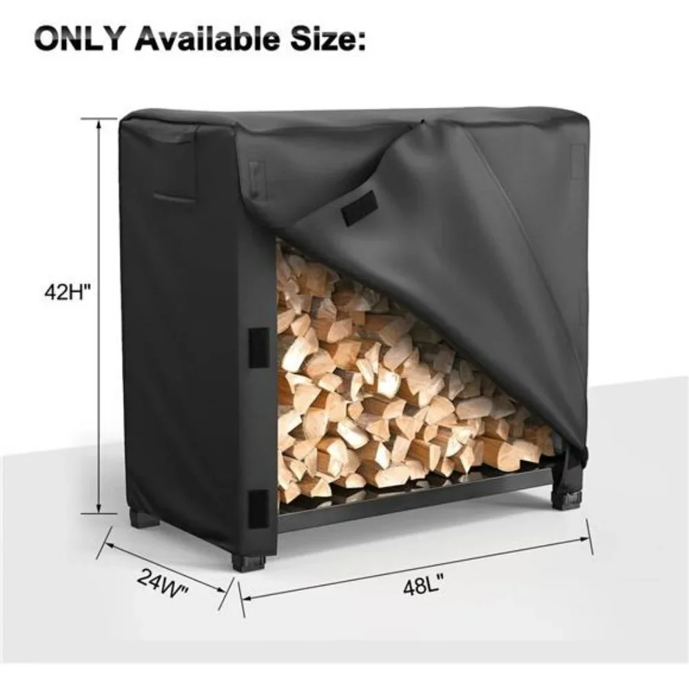 Firewood Log Rack Cover 4FT Waterproof Windproof Heavy Duty Oxford Fabric, Black